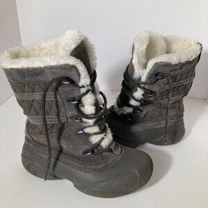 Girls Columbia Suede Faux Fur Boot Brown Teal 2‎ Lace Up